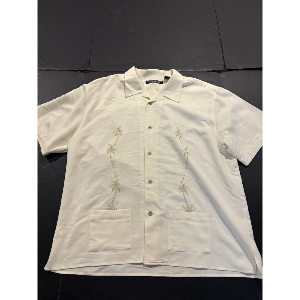 The Havanera Co. Cream Short Sleeve Embroidered Palm Tree Camp Shirt 2XL